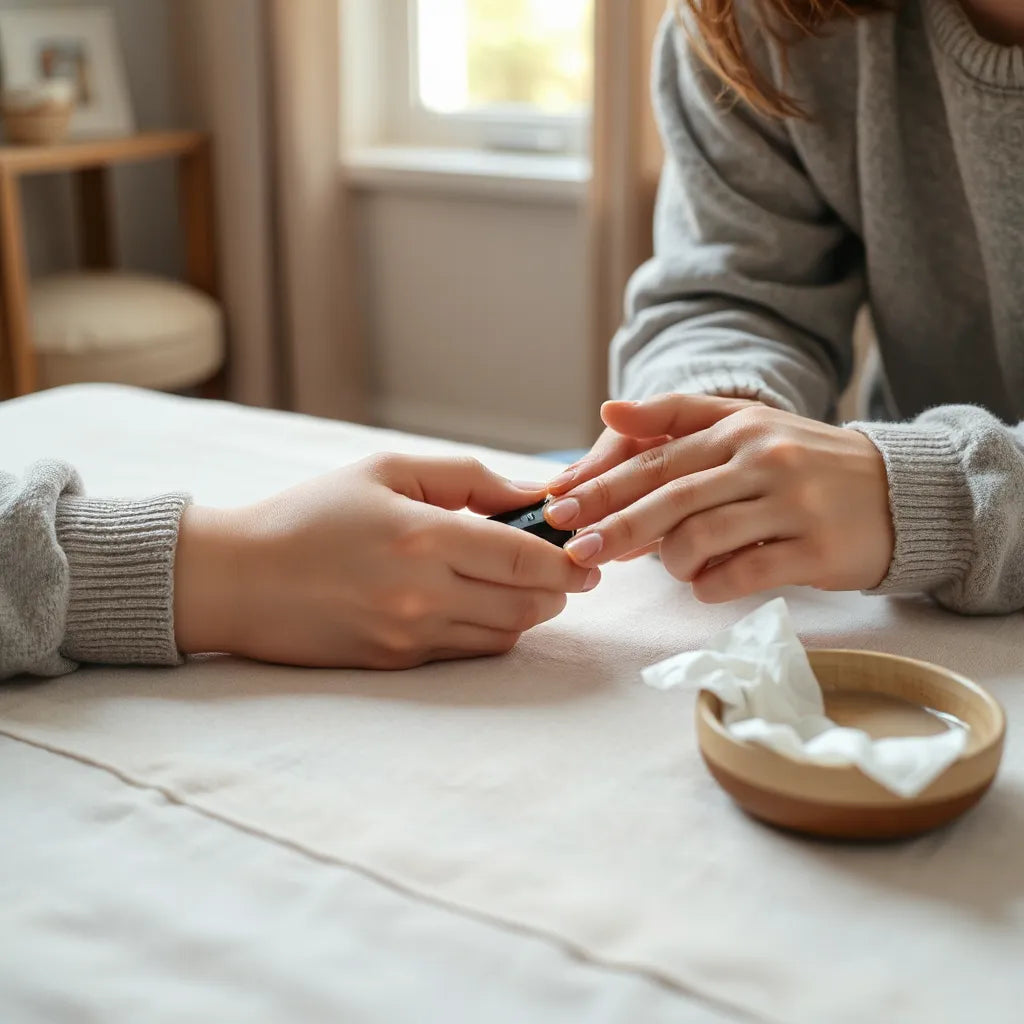 Parent trimming a baby’s fingernails with an electric nail trimmer on a clean changing mat